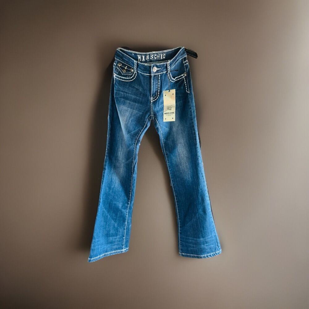 Miss Chic Womens Blue 5 Pocket Bootcut Jeans Size 11